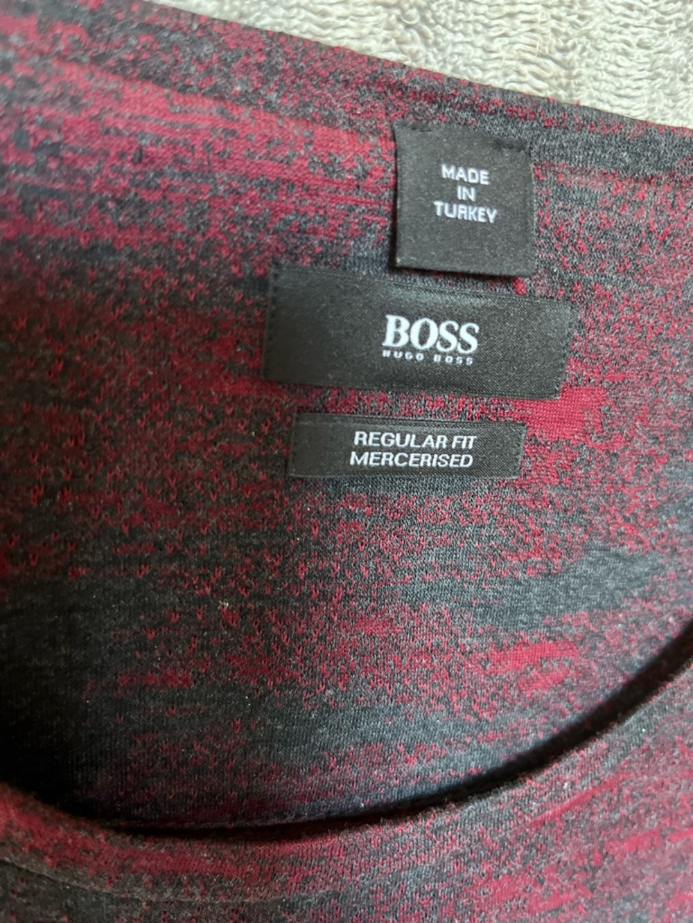 Boss Heathered Red and Black Crew Neck Tee
